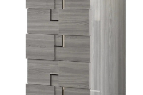 Infinity Gray 5-Drawer Chest in modern grey acacia veneer, front view