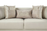 Close-up detail of Monaco Cream Velvet fabric and gold accents