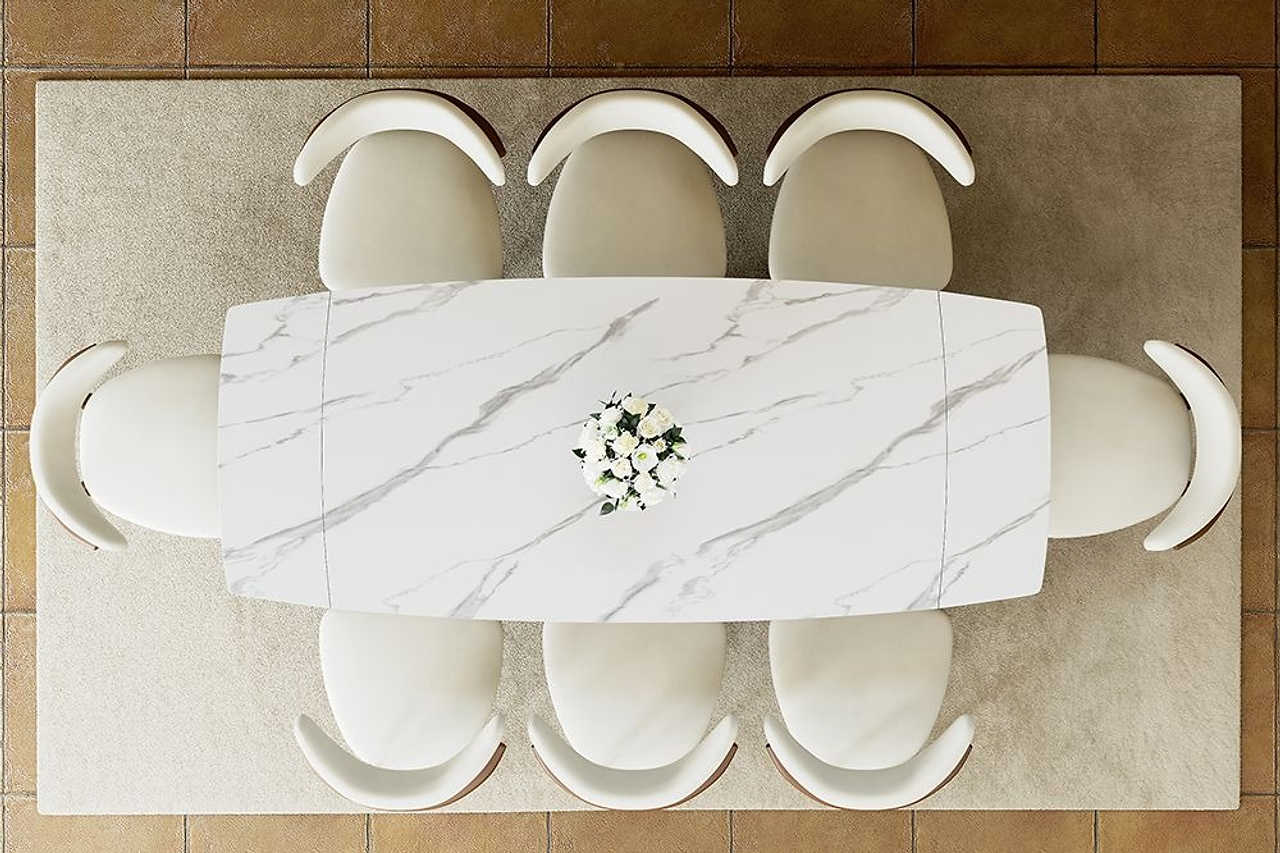 Aman dining table extended to 95 inches length