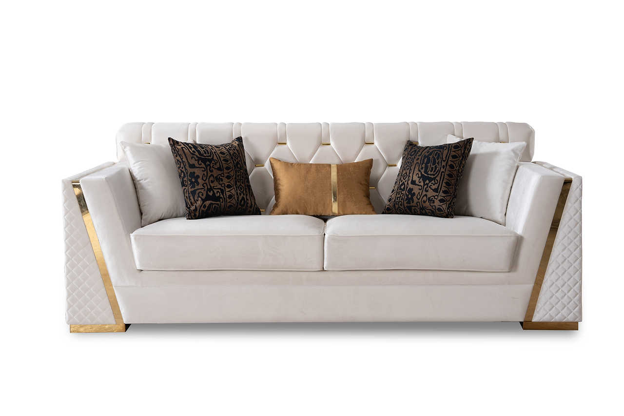 Side view of Hilena white velvet living room set