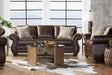 Front view of Ridgeline Brownie polished fabric sofa and loveseat in brown