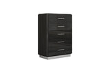 Dion Dark Gray Modern Contemporary High Gloss Pine Wood 5-Drawers Chest - front view