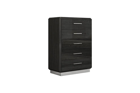 Dion Dark Gray Modern Contemporary High Gloss Pine Wood 5-Drawers Chest - front view
