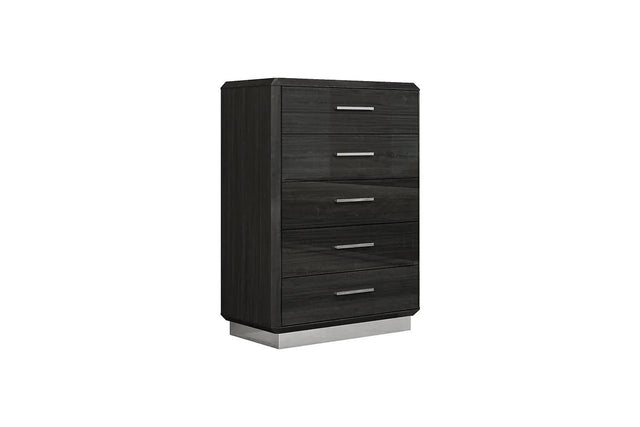 Dion Dark Gray Modern Contemporary High Gloss Pine Wood 5-Drawers Chest - front view