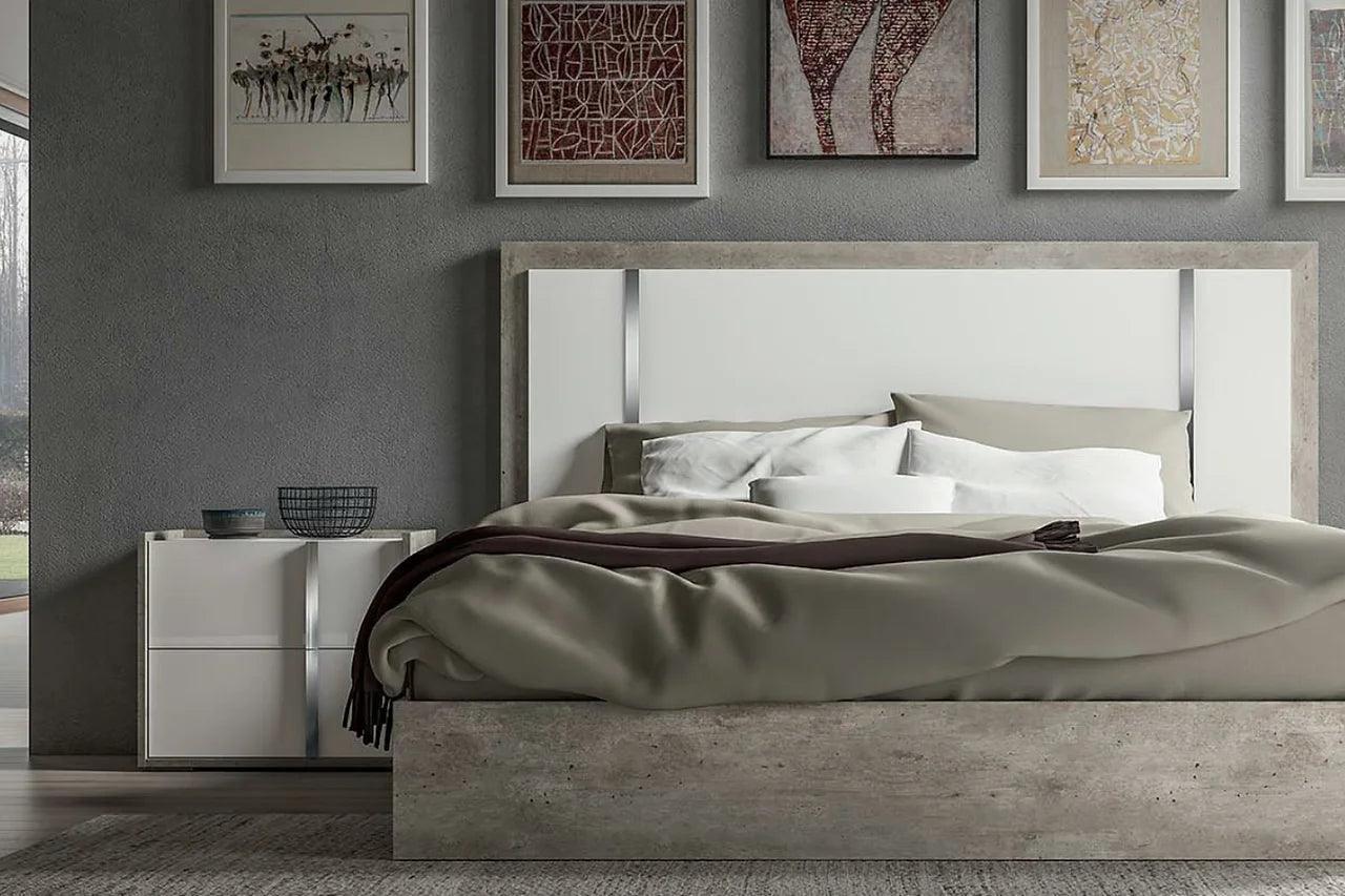 side view of Treviso White Grey Panel Bedroom Set bed