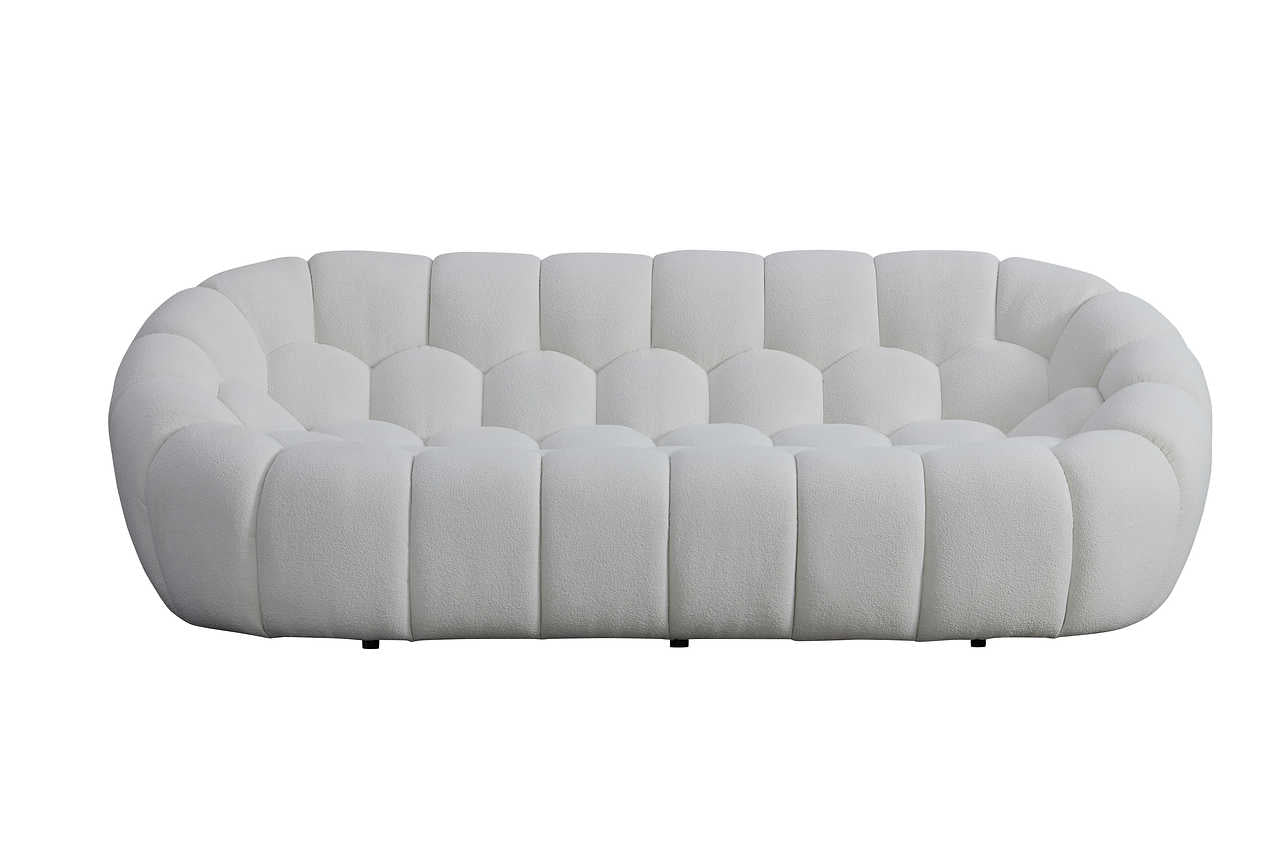 Bubbles White Boucle Living Room Set