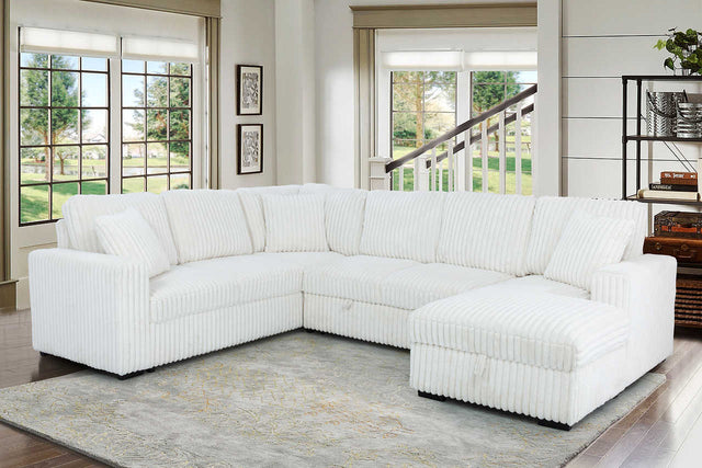 Main view of Raha beige fabric sectional sofa with pull-out bed