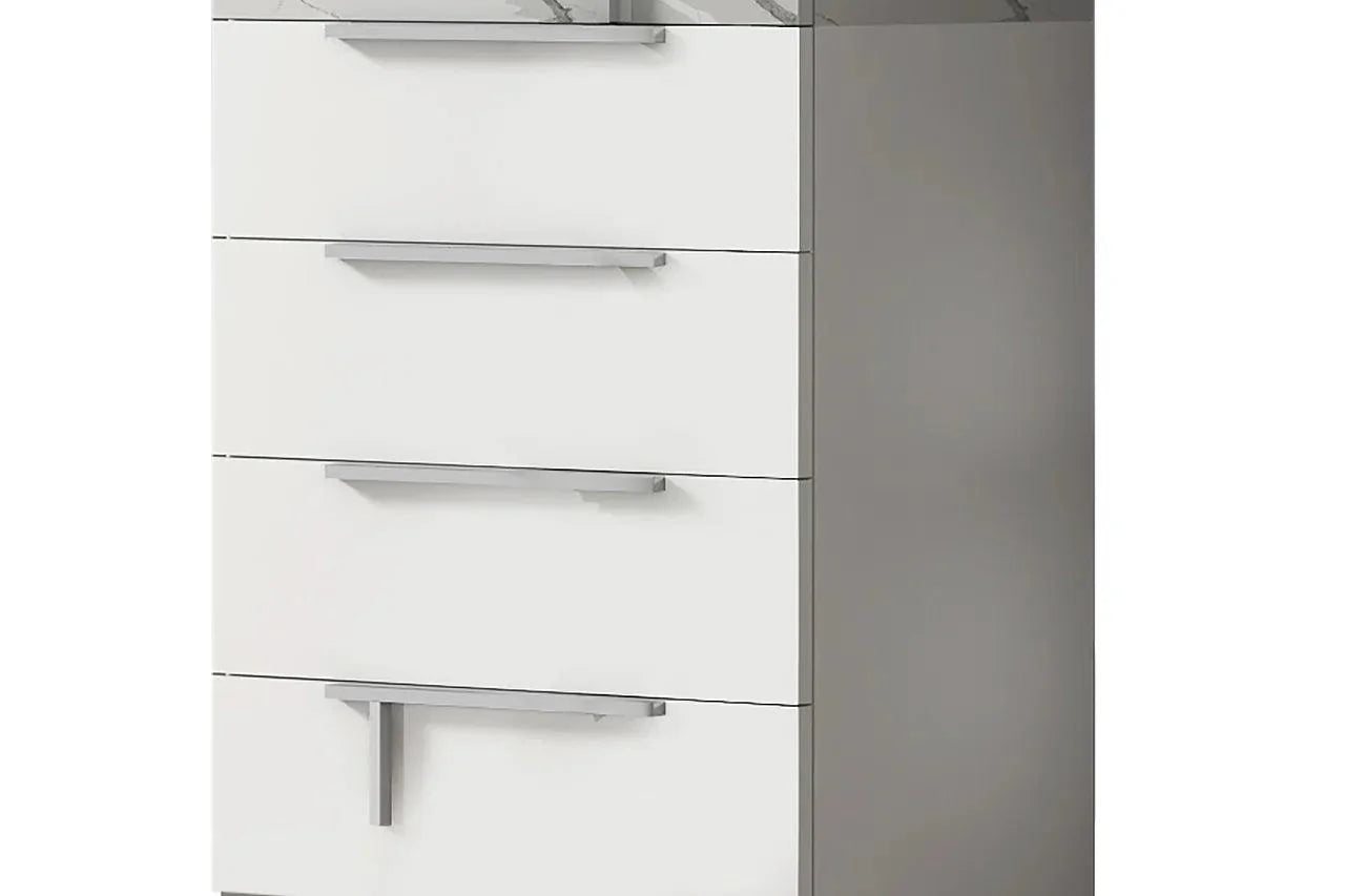 Side angle of Sunset White Panel Bedroom Set bed with white finish