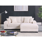 Close-up detail of cream corduroy fabric on sectional sofa