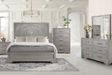 side view of Miramar Gray Panel Bedroom Set bed