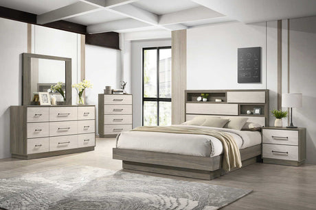 main view of River Light Gray Bookcase Platform Bedroom Set bed