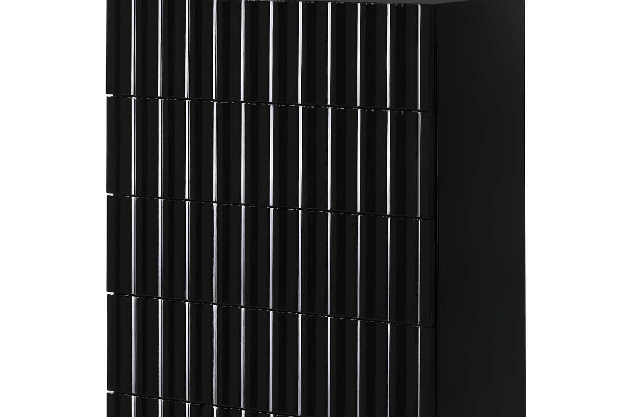 Lila Black Nightstand, detail of finish and hardware