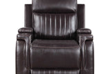 Power outlet detail on Ethan Brown reclining sofa