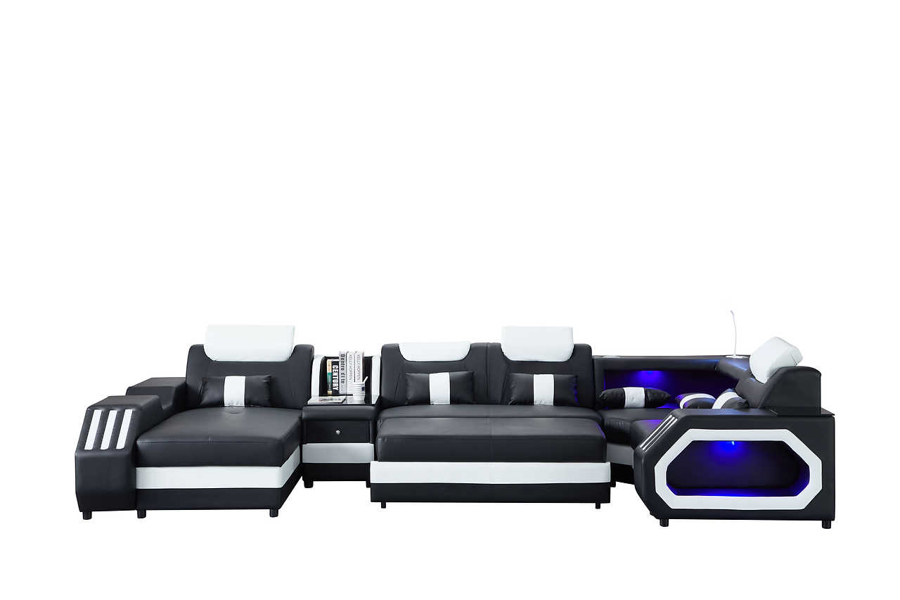 Matrix Black White Faux Leather Sectional