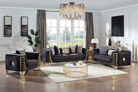 Donovan Black Velvet Living Room Set sofa front view