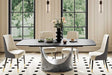 Lexi dining table front view with matte black stone top and U-shaped black steel base