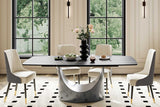 Lexi dining table front view with matte black stone top and U-shaped black steel base