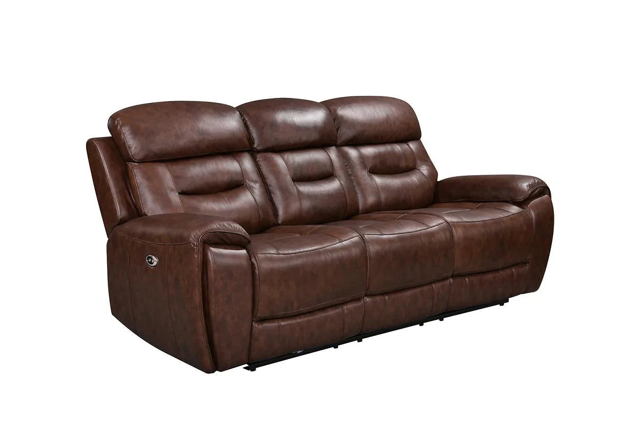 Close up of two-tone brown faux leather upholstery
