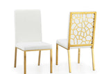 Close-up of velvet fabric and gold frame on Mimi dining chair