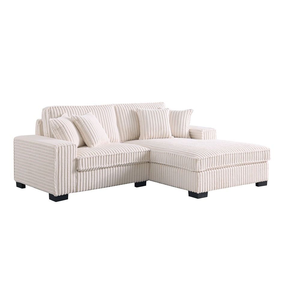 Side angle of Comfy II Cream Corduroy Sectional sofa