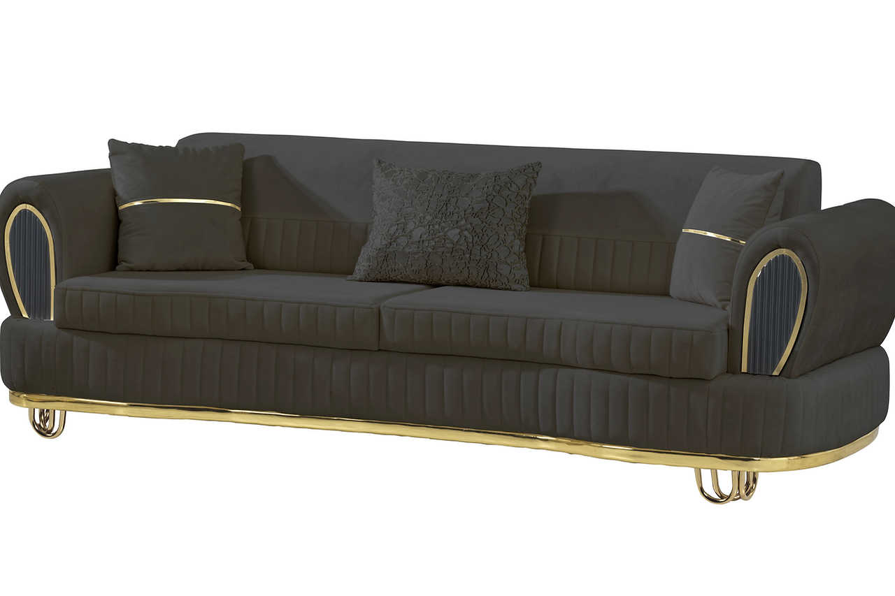 Side view of Kelebek Grey Velvet Living Room Set