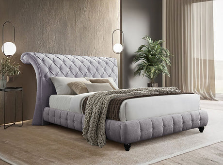 Everly Grey Fabric Platform Queen Bed side angle