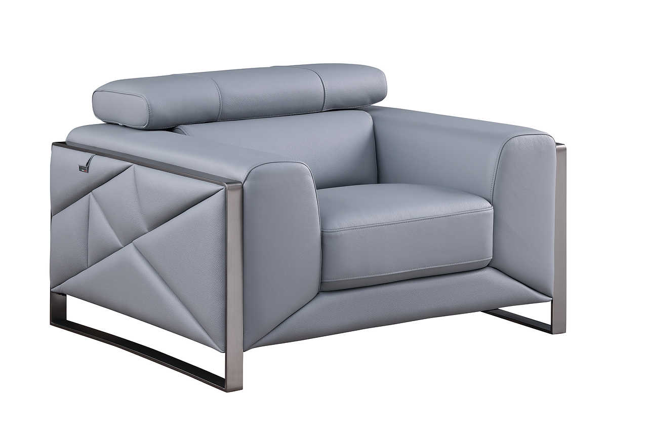side angle of Giorgio Light Blue Italian Leather Sofa