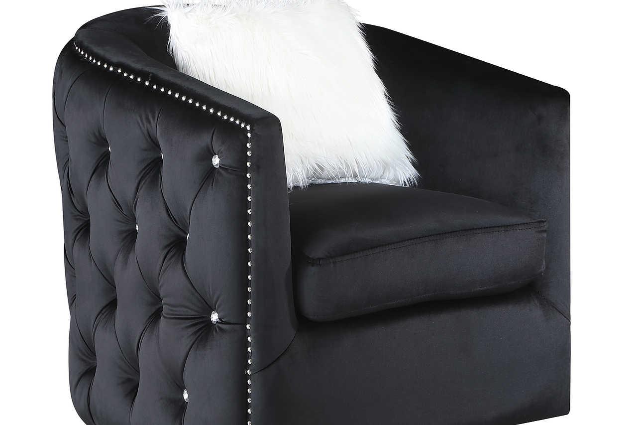 Paris Black Velvet Tufted Loveseat side view
