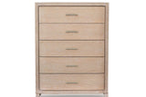 Side angle of Laguna light brown gray upholstered panel bed