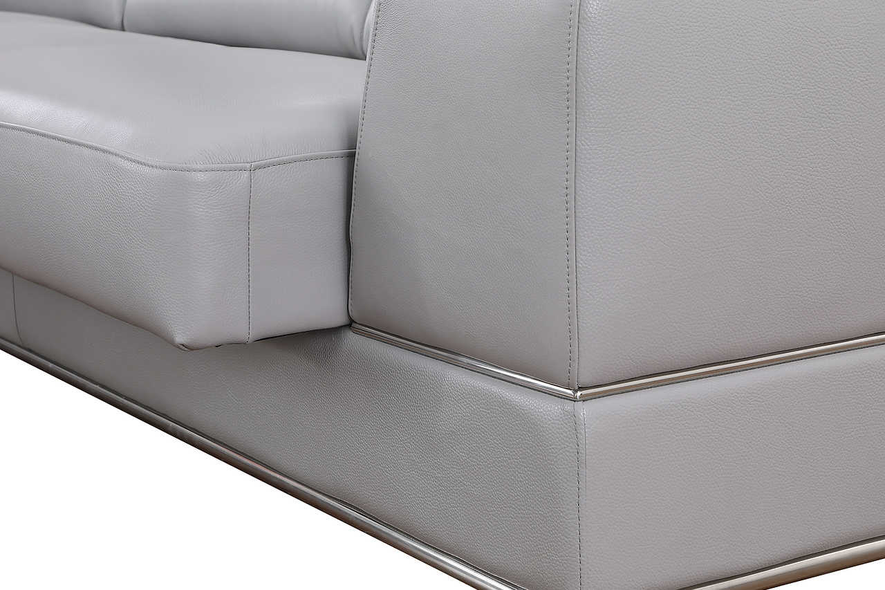 Side profile of Pella Light Grey Leather Sectional sofa