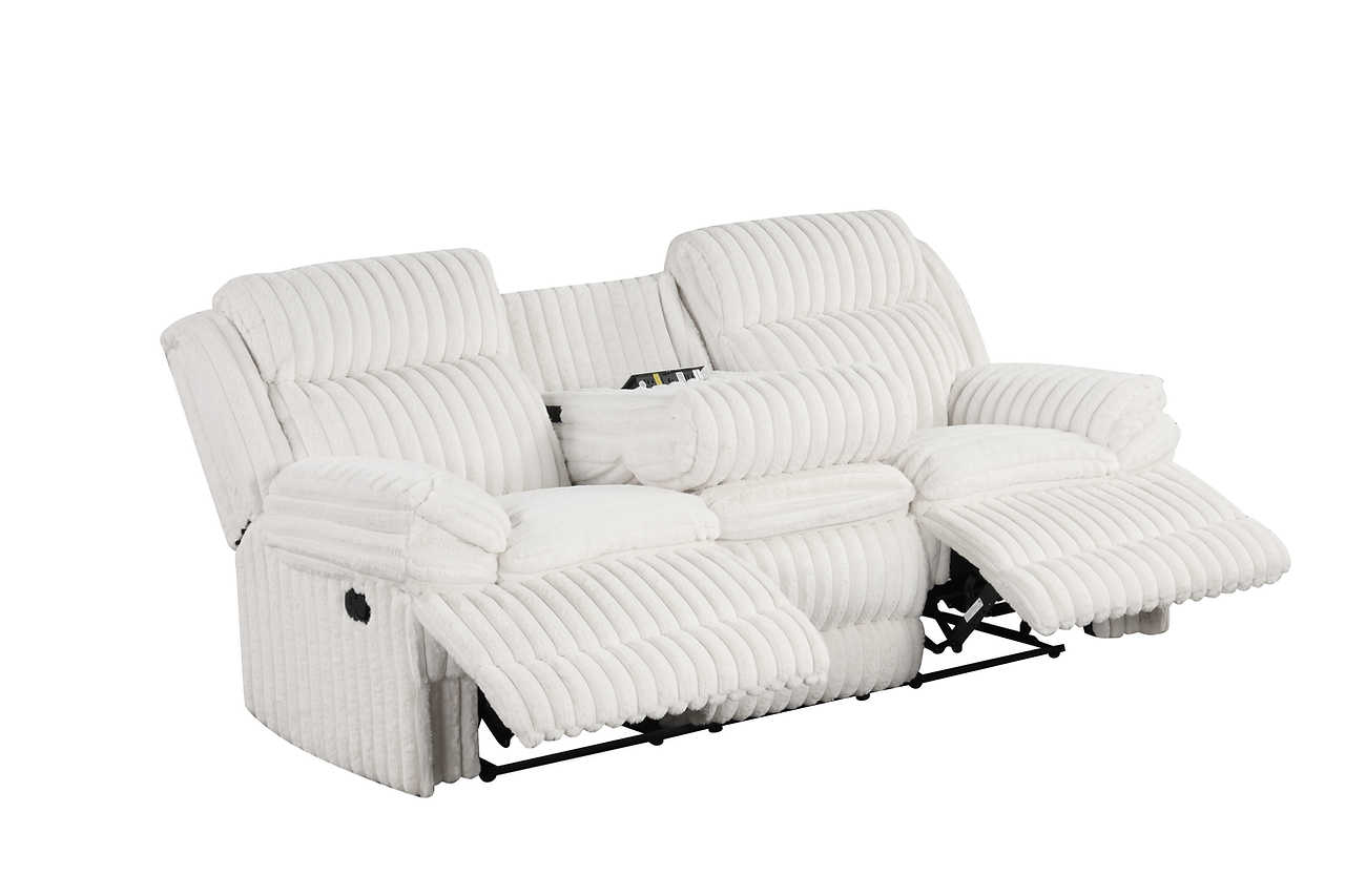 Melow rocker recliner chair in eggshell white thick stripe fabric