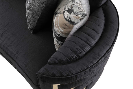 Close-up detail of black velvet upholstery on Minerva set