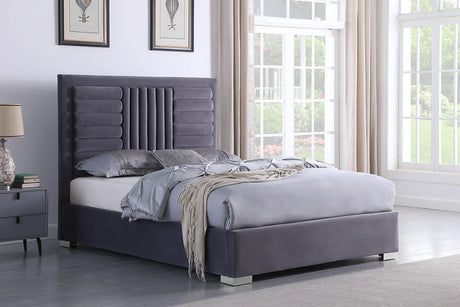 Anita Grey Upholstered Queen Platform Bed side angle