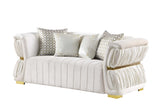 Anna White velvet living room set full frontal view