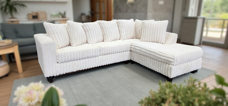 Gia Ivory 2-Piece Sectional Sofa in ivory striped fabric, main angled view