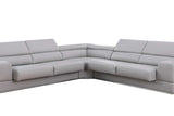Close-up detail of Pella Light Grey Leather Sectional upholstery