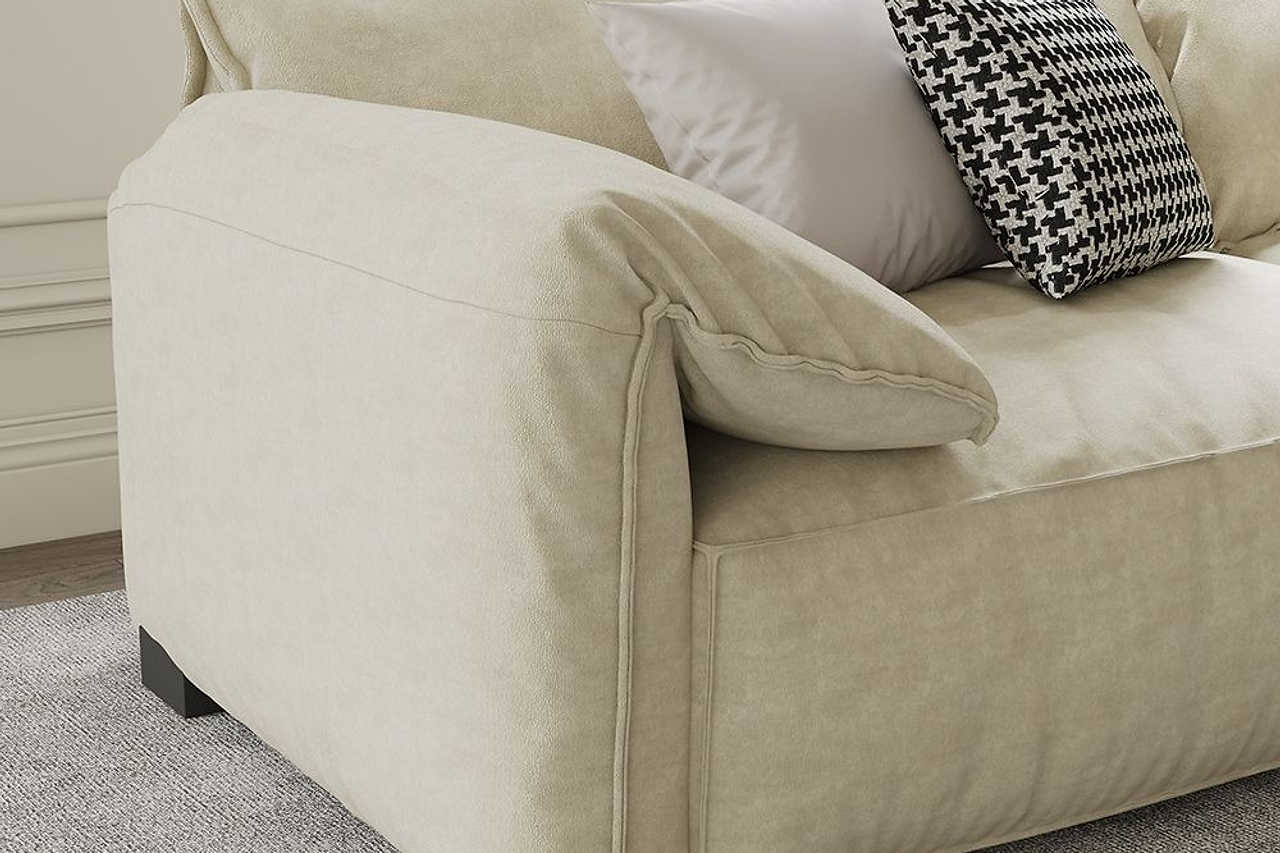 Front angled view of Jovi beige sofa