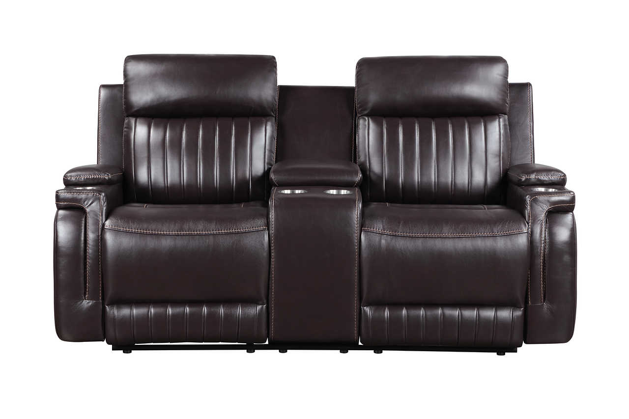 Close-up of AirLeather texture on Ethan Brown sofa