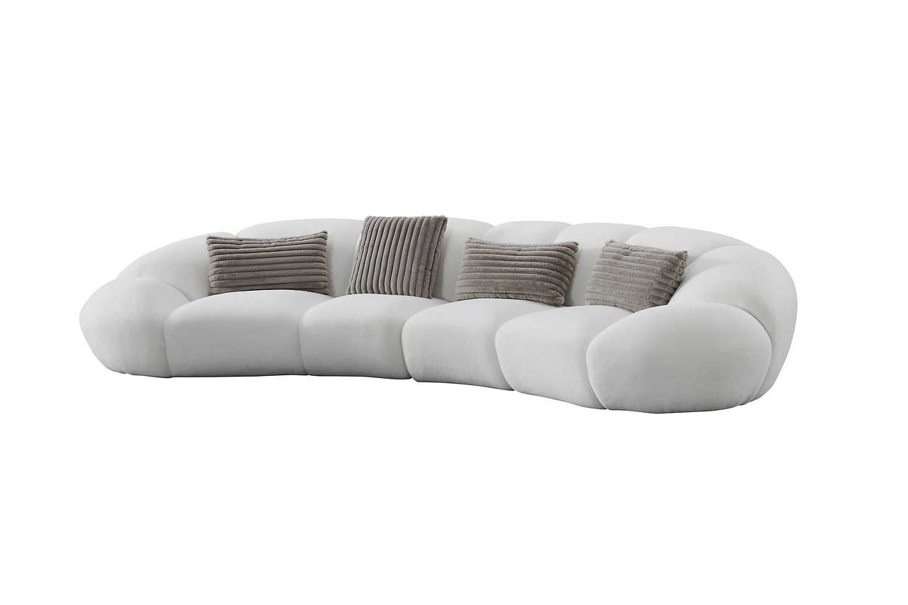 Side view of Big Cloud white soft fur fabric oversize sectional sofa
