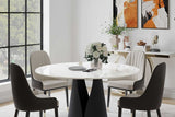 Glossy white sintered stone tabletop close-up