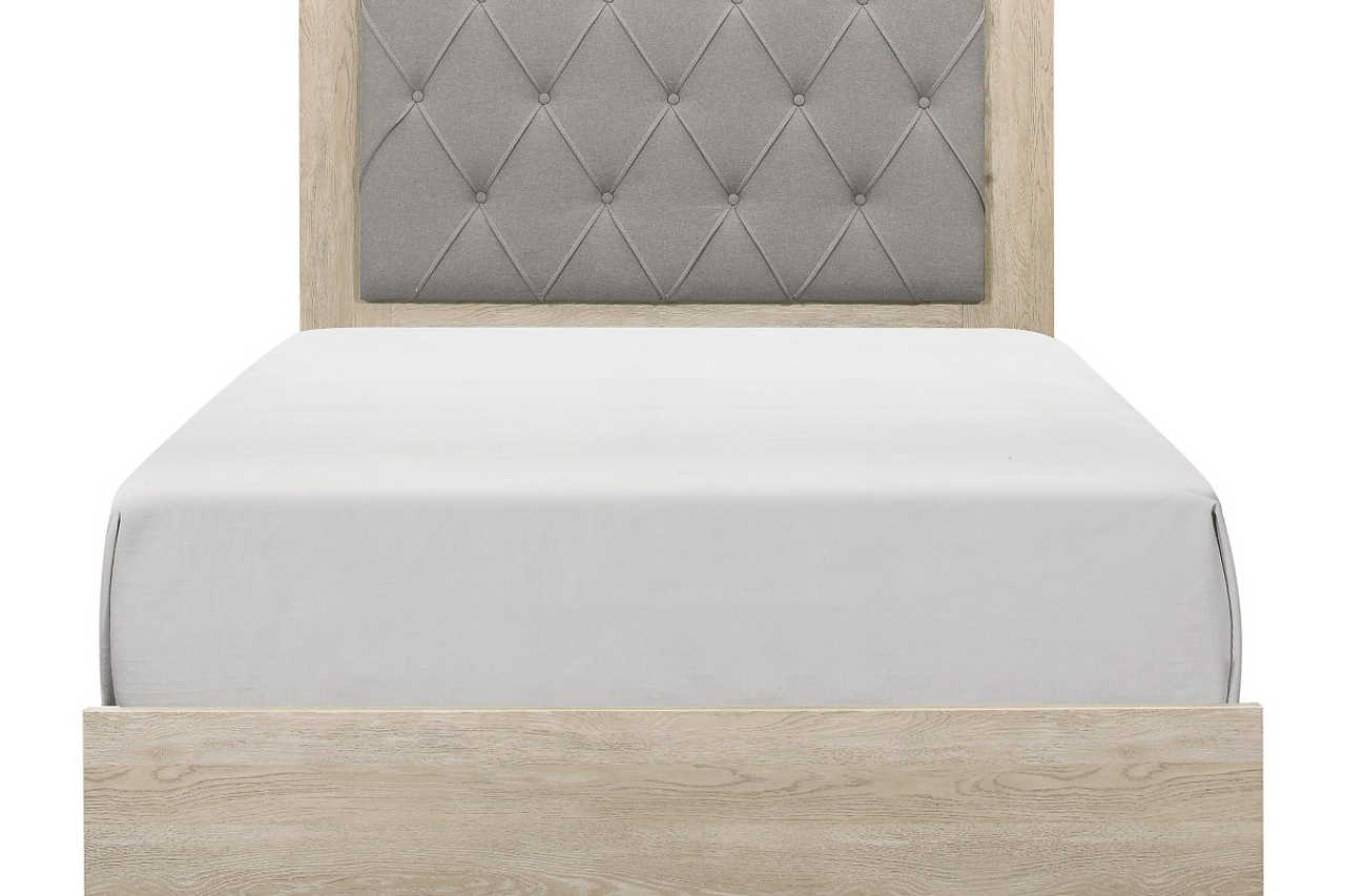 Giza Light Gray Upholstered Tufted Panel Bedroom Set side view of upholstered bed