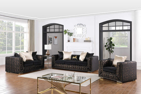 Konya Black Gold Velvet living room sofa set front view