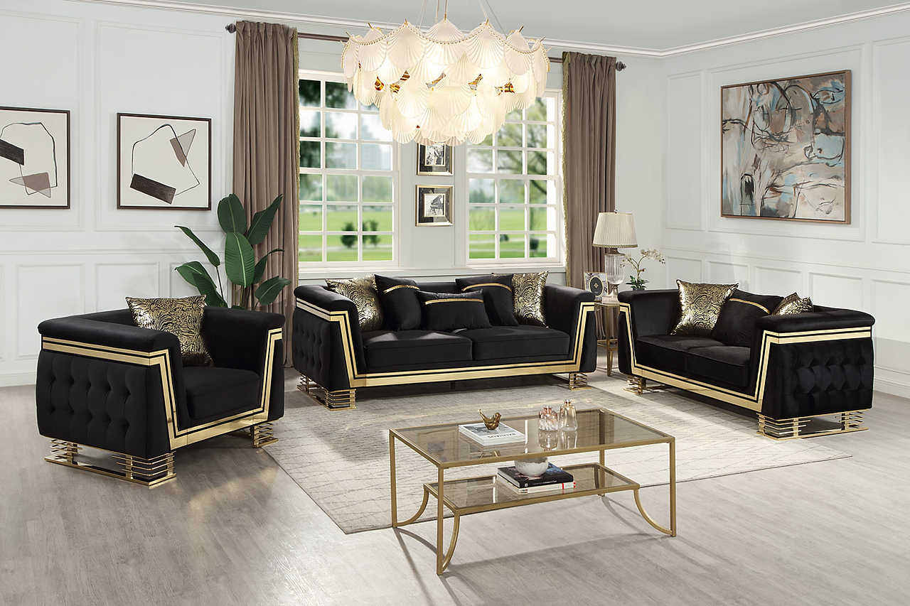 main view of Ashton Black Gold Upholstered Living Room Set furniture