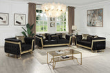 Close-up of Ashton chair black upholstery and gold frame