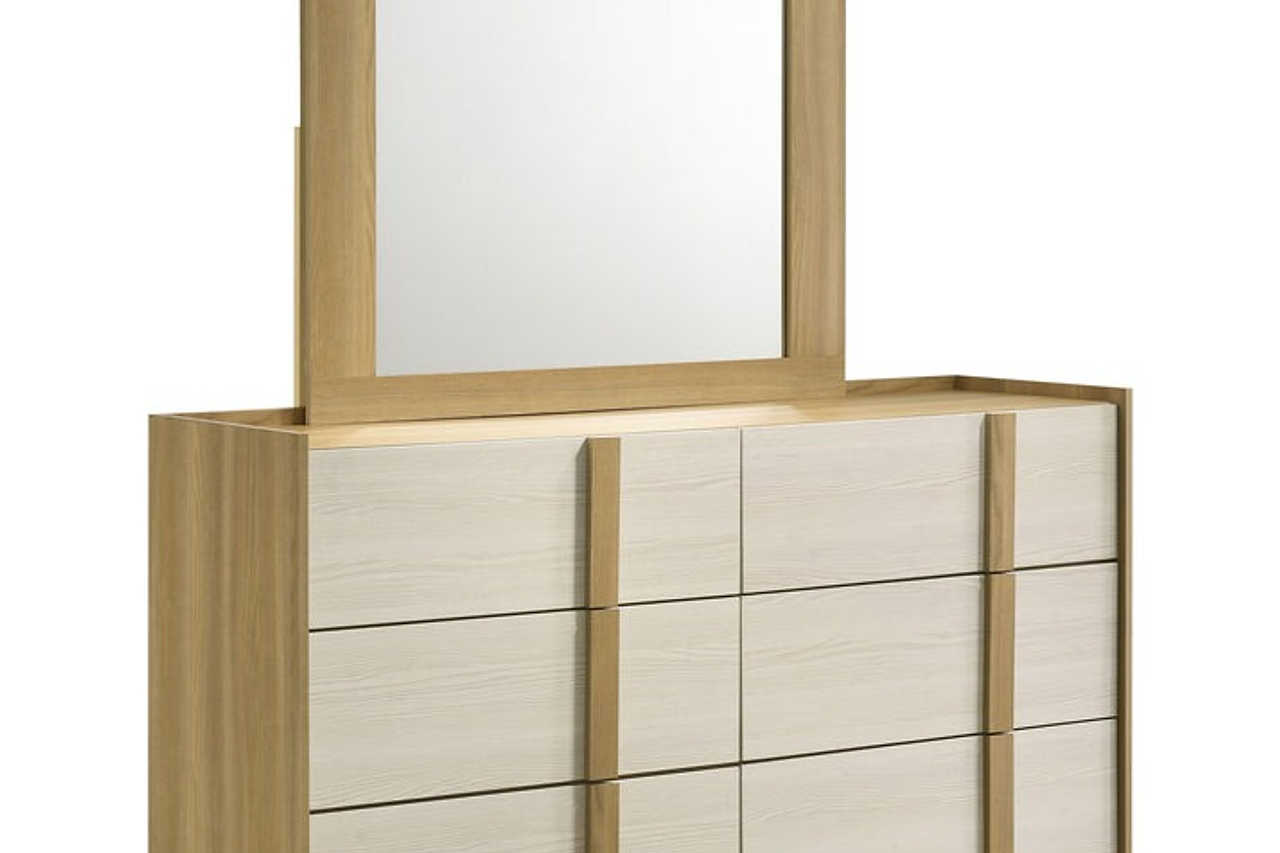 Side view of Maya Natural LED Panel Bedroom Set bed