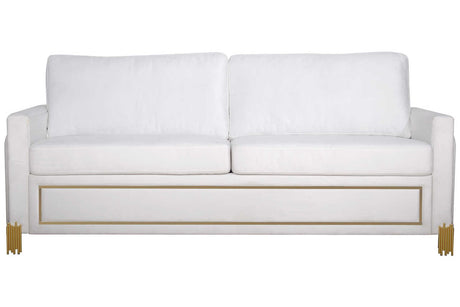 Front view of Glamor White Gold Velvet Sofa and Loveseat