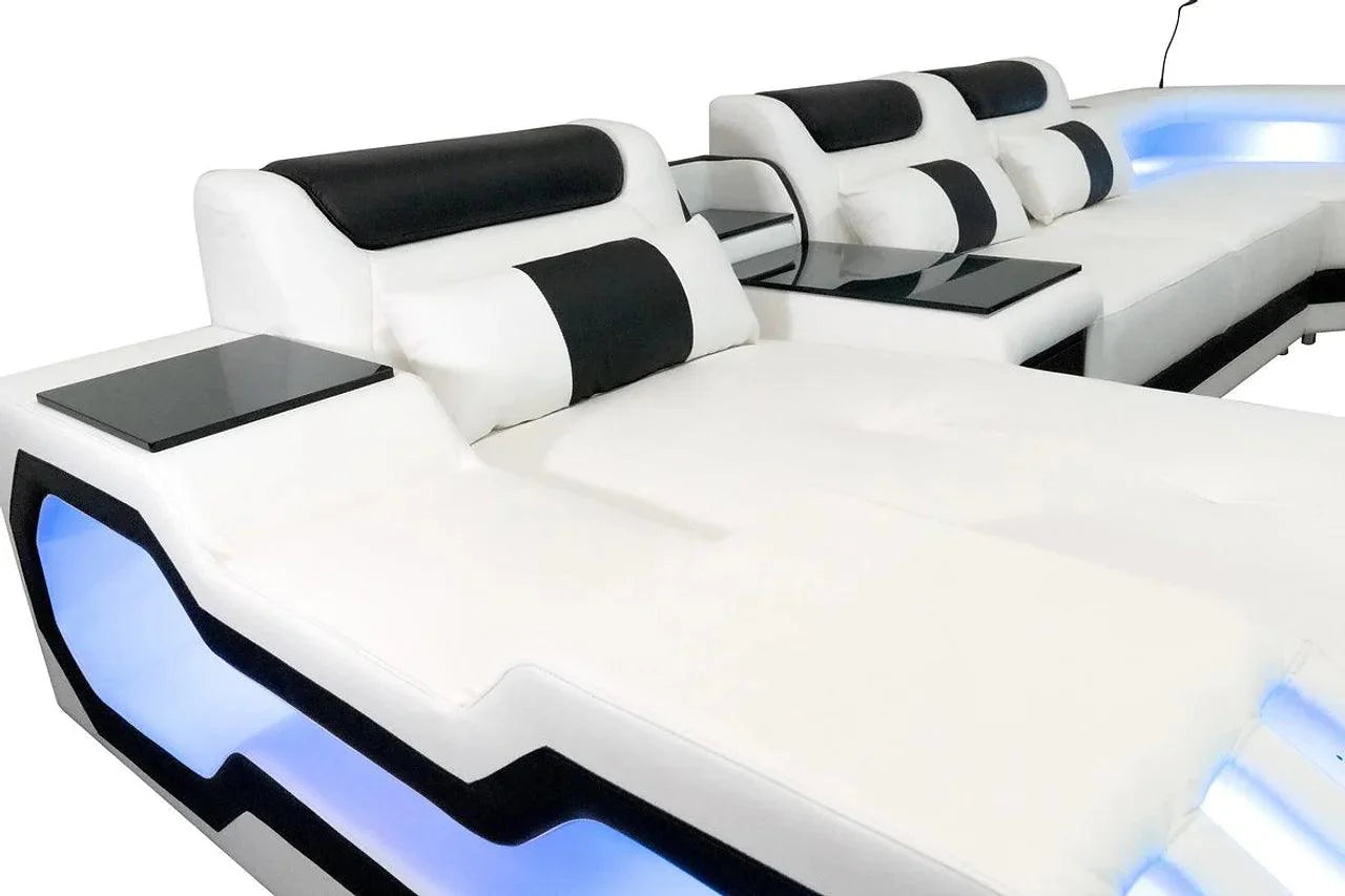 Matrix White/Black Modern Contemporary Wood, Engineered Wood Faux Leather Sectional - Ella Furniture