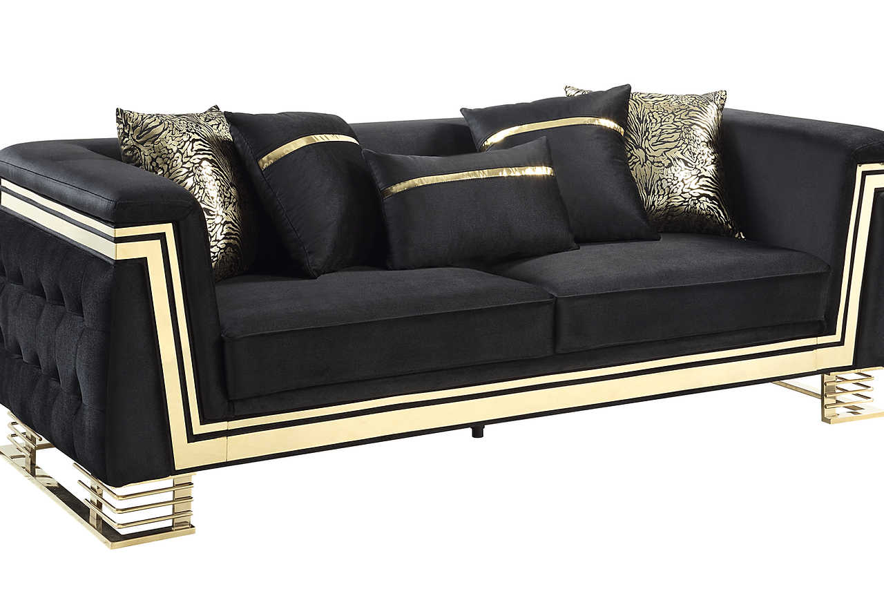 Side view of Ashton black and gold upholstered chair