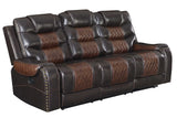 Phoenix brown faux leather reclining loveseat with cupholders front view