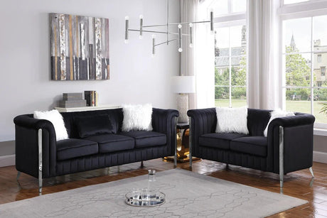 Fara Black Velvet Sofa and Loveseat Set front view
